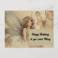  Adorable Fairy Vintage Grunge Birthday Postcard