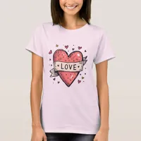 Valentine's Day Vintage Heart Doodle Love T-Shirt