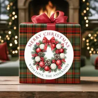 Elegant Watercolor Christmas Wreath Custom Gift Classic Round Sticker