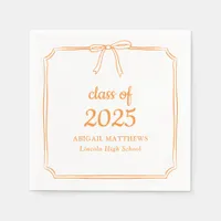 Elegant Whimsical Bow Orange Custom Graduation Napkins