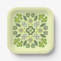 Shamrock Clover Floral Mandala Yellow Paper Plates