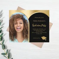 Black gold photo arch graduation 2025 invitation