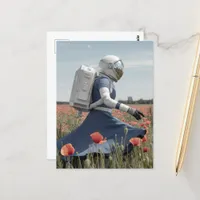  an astronaut in a poppy field postcard