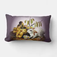 Vintage Easter White Rabbit, Chicks, Purple, ZSSG Lumbar Pillow