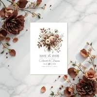 Neutral Bloom Mocha Mousse Floral Bridal Shower Save The Date