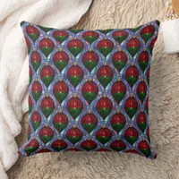 Christmas Ornament Red Green Blue Stained Glass  Throw Pillow