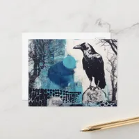 Raven in a cemetery Mixed Media Collage Postcard