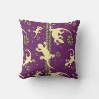 Gecko Lizards Print Purple Green Ethnic Pattern Throw Pillow