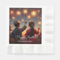 Happy Fourth Children with Sparklers Personalized Napkins