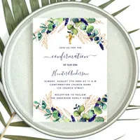 Confirmation eucalyptus greenery blue boy invitation postcard