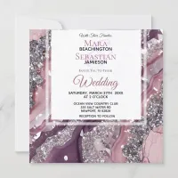 *~*  MAUVE RSVP QR Silver AGATE AR66 Wedding Invitation