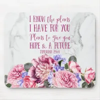 Christian Bible Verse Pink Watercolor Floral Marbl Mouse Pad