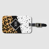 Leopard and Black and White Polka Dots Monogrammed Luggage Tag