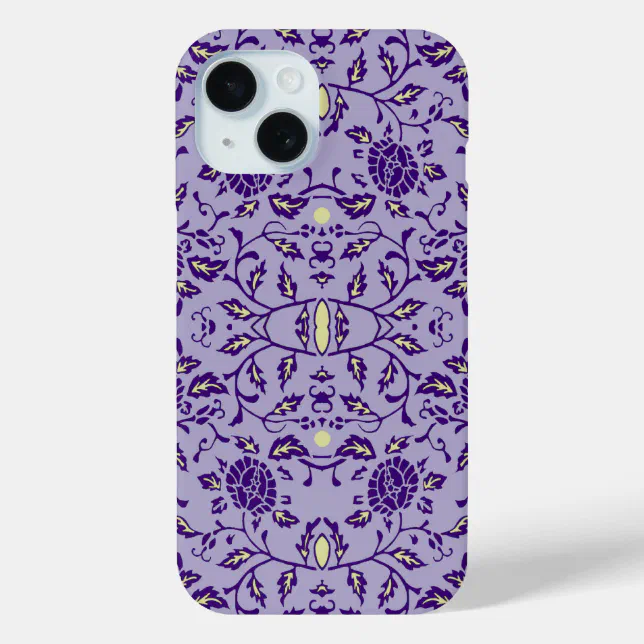 Elegant Flowery Purple Damask iPhone 15 Case