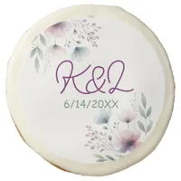 Botanical Purple and Green  Monogrammed Wedding Sugar Cookie
