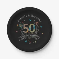 Chalkboard Doodles 50th Anniversary Personalized  Paper Plates