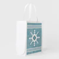 Southwest Winter Geometric Snowflakes Blue Grocery Bag