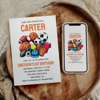 Modern Boys Sports Balls All Star 1st Birthday  Invitation