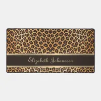 Leopard Animal Print Brown & Gold Stripe Glamour Desk Mat