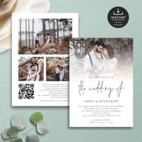 Elegant Script 4 Photos Overlay QR Code Wedding  Invitation