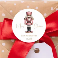 Nutcracker pink white simple Christmas Classic Round Sticker