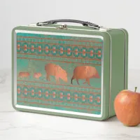 Southwest Fun Javelina Family Copper Teal Metal Lunch Box