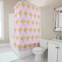 Pretty Floral Pale Pink Faux Gold Flowers Roses Shower Curtain