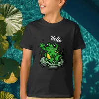 Hello | Frog on Lily Pad Hand Drawn T-Shirt