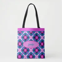 1960s Pattern in Pink, Purple and Blue, Retro Tote Bag