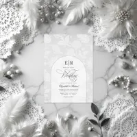 Elegant Vintage Lace Arch Monogram White Wedding Invitation