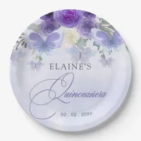 Rustic Floral Purple Lilac Butterflies Quinceanera Paper Plates