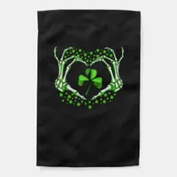 Skeleton Hand Heart Shamrock St Patricks Day Paddy Garden Flag