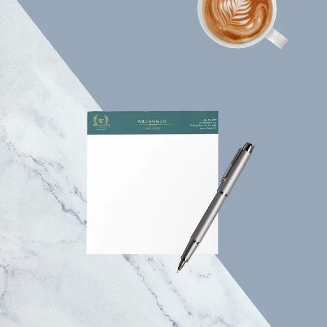 Classic Laurel Wreath Teal Gold Monogram Notepad