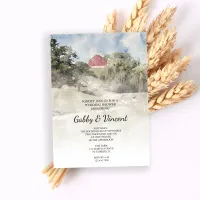 Red Barn on Hill Farm Watercolor Wedding Shower Invitation