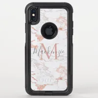 Girly Blush Pink | Rose Gold Foil Monogram OtterBox Commuter iPhone XS Max Case