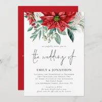 Winter Poinsettia Florals Foliage QR Code Wedding Invitation