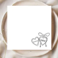 Heart Locket & Bow Illustration Custom Wedding Napkins