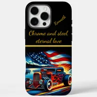 Hot rod racing with flames against a river   iPhone 16 pro max case