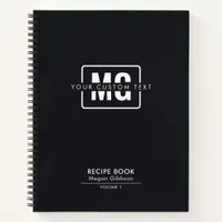 Stylish Black Two-Letter Monogram Recipe Notebook