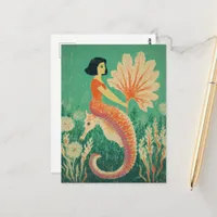 Beautiful Mermaid Seahorse Retro Postcard