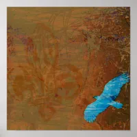 Soar Grunge Blue Vulture  Poster