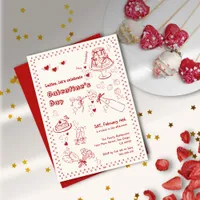 Whimsical Doodle Cake Flower Galentine's Day Party Invitation