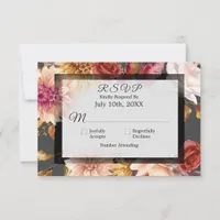 Black and Pink Floral Wedding RSVP Response Card