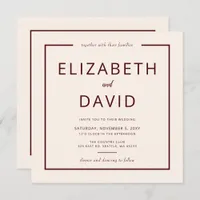 Rustic Warm Burgundy Modern Minimalist Wedding Invitation