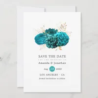 Vintage Teal and Gold Floral Wedding Save The Date