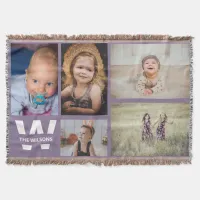 Purple White Multiple Photos Custom Monogram Throw Blanket