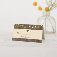 Rustic Barn Wood String Lights Wedding Table  Place Card