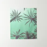 Beach Scene Pastel Blue Palm Print Tapestry