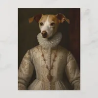 A dog in a renaissance dress postcard