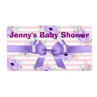 Pink Striped Purple Floral Water Bottle Labels